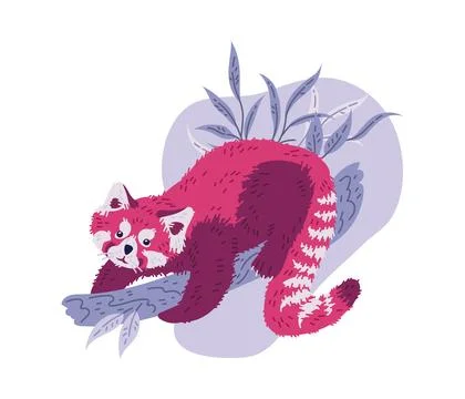 Cute red panda crawling on tree branch, cartoon flat vector illustration Stock Illustration