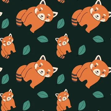 Cute red panda pattern with leaf motif for textile design or wallpaper 스톡 일러스트