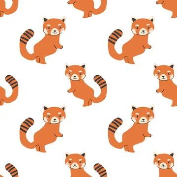 Cute red panda pattern on white background for textile and design イラスト素材
