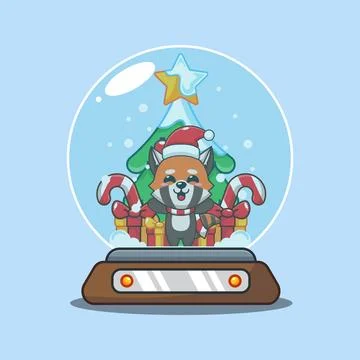 Cute red panda in snow globe in Christmas day. Stock Illustration