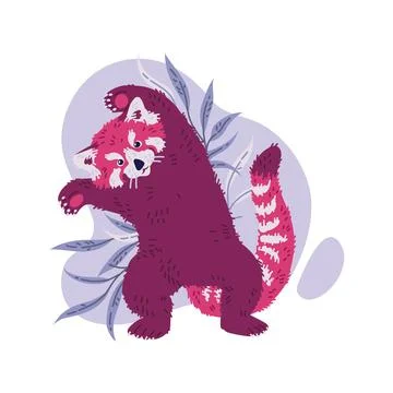 Cute red panda standing on its hind legs, cartoon flat vector illustration Stock Illustration