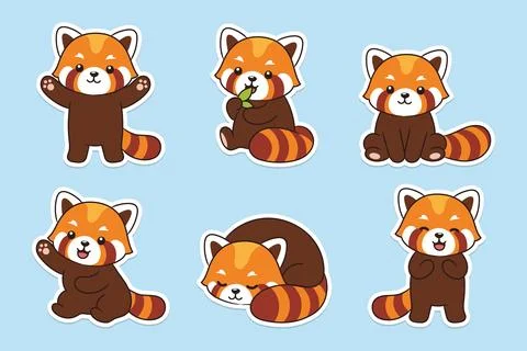 Cute red panda sticker pack. Flat vector illustration, eps 10. 库存插图