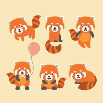 Cute red panda on yellow background. Stock Illustration