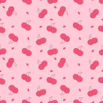Cute Red Pastel Cherry Seamless Pattern Background Vector Stock Illustration