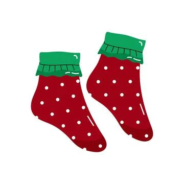 Cute red polka dot socks with green ruffle hanging on clothesline vector illu Stock Illustration