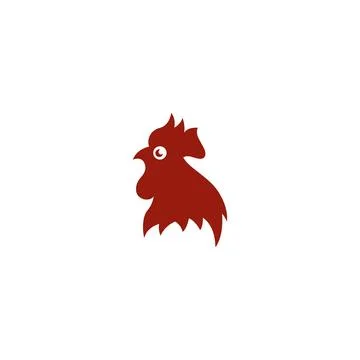 Cute red rooster head logo illustration, farm animal from side cartoon char.. Stock Illustration
