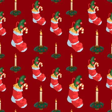 Cute red seamless pattern with christmas decor Stock Illustration