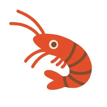 Cute red shrimp character vector illustration with long antennae. Ocean Stock Illustration