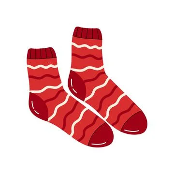 Cute red socks with wavy stripe pattern hanging on clothesline vector illustr Stock Illustration