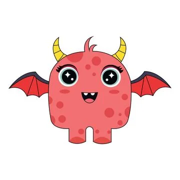 Cute Red Spotted Alien Monster with Yellow Horns and Red Wings Vector Chara.. Stock Illustration