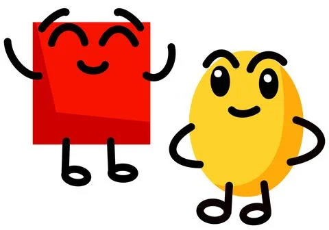 Cute Red Square And Yellow Oval Characters Illustration Stock Illustration