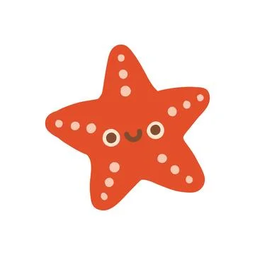 Cute red starfish character vector illustration with spots. Ocean animal Stock Illustration