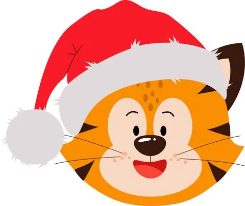 Cute red tiger cub in a hat with a big smile. Stock Illustration
