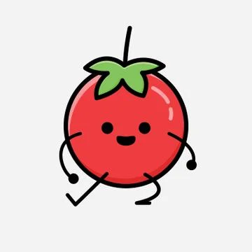 Cute Red Tomato Mascot Vector Character in Flat Design Style Stock Illustration