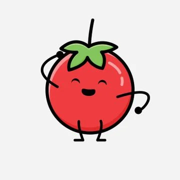 Cute Red Tomato Mascot Vector Character in Flat Design Style Stock Illustration