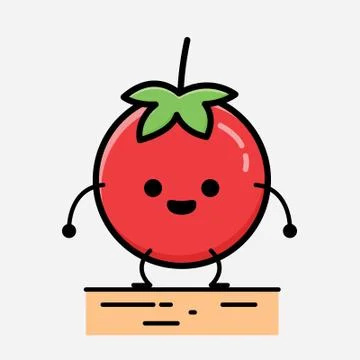 Cute Red Tomato Mascot Vector Character in Flat Design Style Stock Illustration