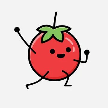 Cute Red Tomato Mascot Vector Character in Flat Design Style Stock Illustration