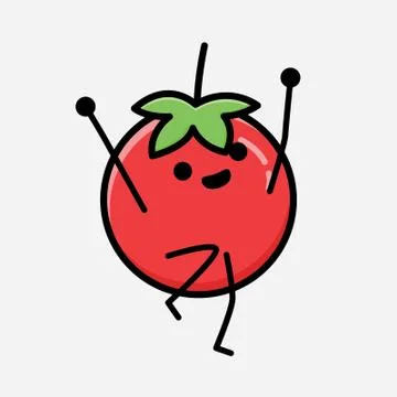 Cute Red Tomato Mascot Vector Character in Flat Design Style Stock Illustration