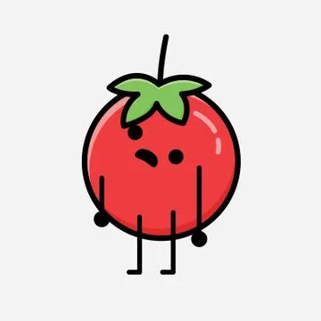 Cute Red Tomato Mascot Vector Character in Flat Design Style Stock Illustration
