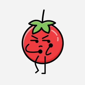 Cute Red Tomato Mascot Vector Character in Flat Design Style Stock Illustration