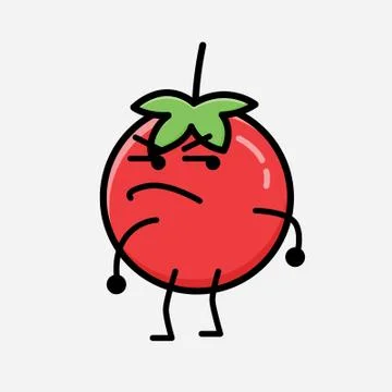 Cute Red Tomato Mascot Vector Character in Flat Design Style Stock Illustration