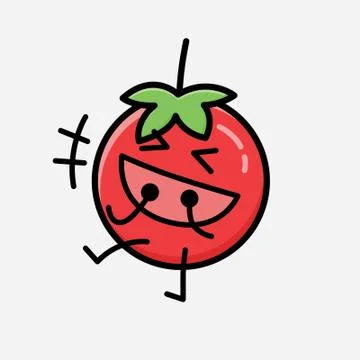 Cute Red Tomato Mascot Vector Character in Flat Design Style Stock Illustration
