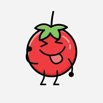 Cute Red Tomato Mascot Vector Character in Flat Design Style Stock Illustration