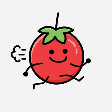 Cute Red Tomato Mascot Vector Character in Flat Design Style Stock Illustration