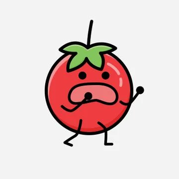 Cute Red Tomato Mascot Vector Character in Flat Design Style Stock Illustration
