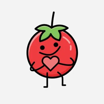 Cute Red Tomato Mascot Vector Character in Flat Design Style Stock Illustration