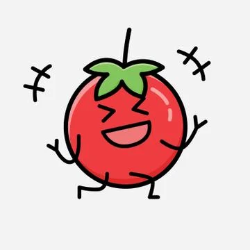 Cute Red Tomato Mascot Vector Character in Flat Design Style Stock Illustration