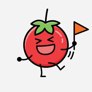 Cute Red Tomato Mascot Vector Character in Flat Design Style Stock Illustration