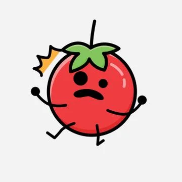 Cute Red Tomato Mascot Vector Character in Flat Design Style Stock Illustration