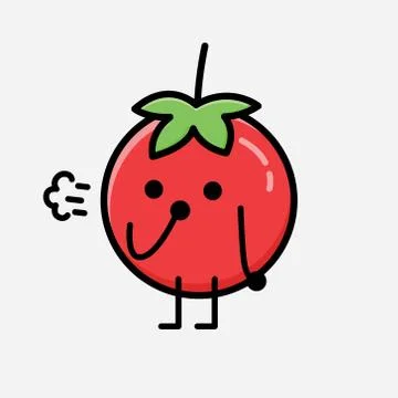 Cute Red Tomato Mascot Vector Character in Flat Design Style Stock Illustration