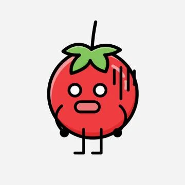 Cute Red Tomato Mascot Vector Character in Flat Design Style Stock Illustration