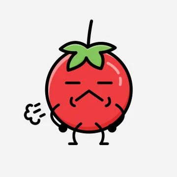 Cute Red Tomato Mascot Vector Character in Flat Design Style Stock Illustration