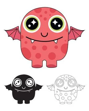 Cute Red Winged Monster Alien Character with Spots and Sharp Teeth Vector i.. Stock Illustration