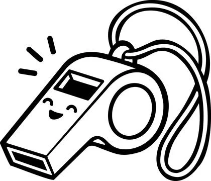 Cute referee whistle character coloring page icon Stock Illustration