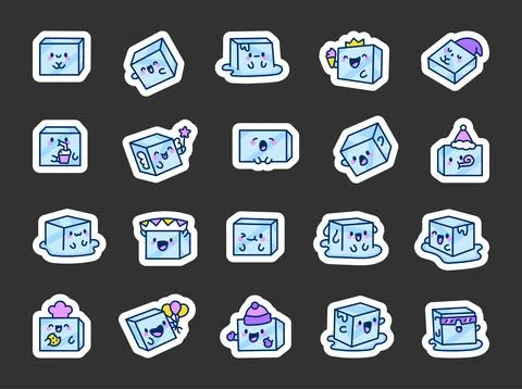 Cute refreshing ice cube. Sticker Bookmark. Stock Illustration