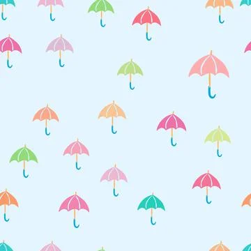 Cute regular seamless pattern with colorful umbrellas. Vector illustration Stock Illustration