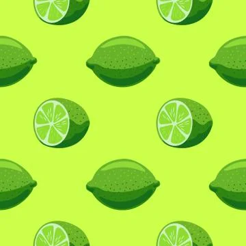 Cute regular seamless pattern with lime fruits and slices. Stock Illustration