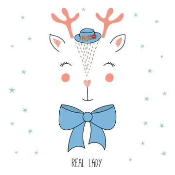 Cute reindeer in a hat Stock Illustration