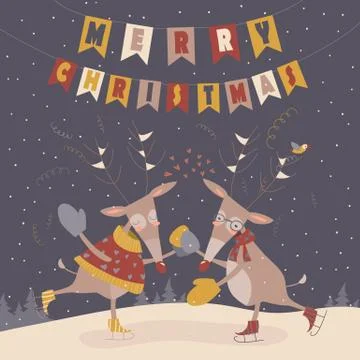 Cute reindeers dancing Stock Illustration