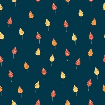Cute repeat with colorful tiny leaves on dark Stock Illustration