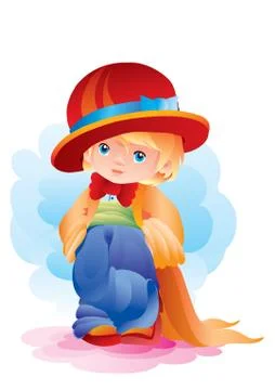 Cute retro boy in hat and big coat, vector illustration Stock Illustration