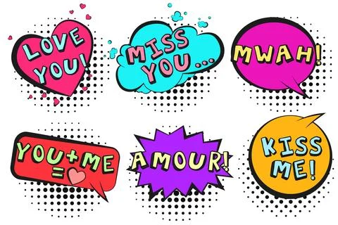 Cute retro comic bubbles for St. Valentines event Illustrazione stock