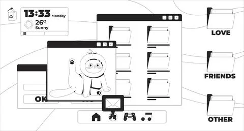 Cute retro desktop interface lo fi line illustration 库存插图