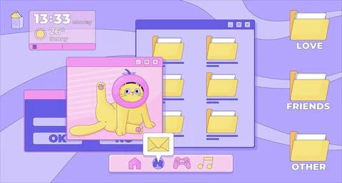 Cute retro desktop interface lofi illustration 库存插图