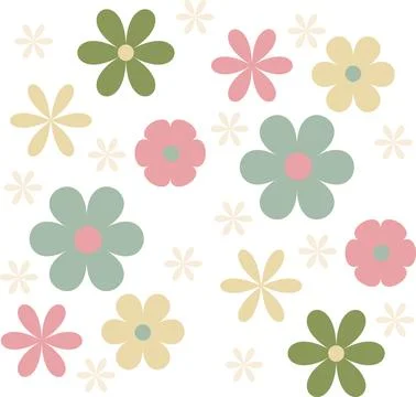 Cute retro flower pattern vector collection isolated spring graphic design Stock Illustration