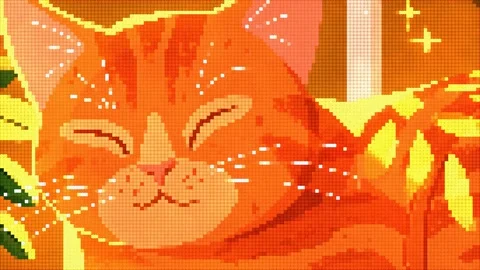 Cute Retro Pixel Art Orange Sleeping Cat Animation Stock Footage 345131380